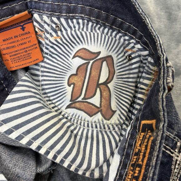 WOMENS Rock Revival LYNKAI Crystal Rhinestone Stitched Easy Crop Jeans 32 Y2K - Picture 13 of 16